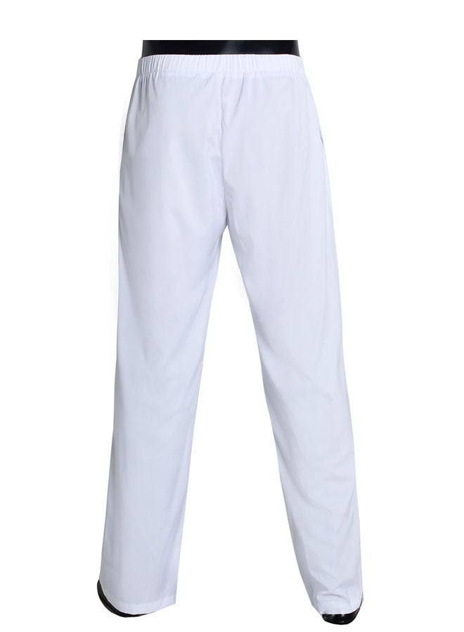 Men Muslim Pant Polyester Casual Men Muslim Arab Middle East Trousers with Waist Elastic Band and Pockets for Prayer  White XXL - Image 4