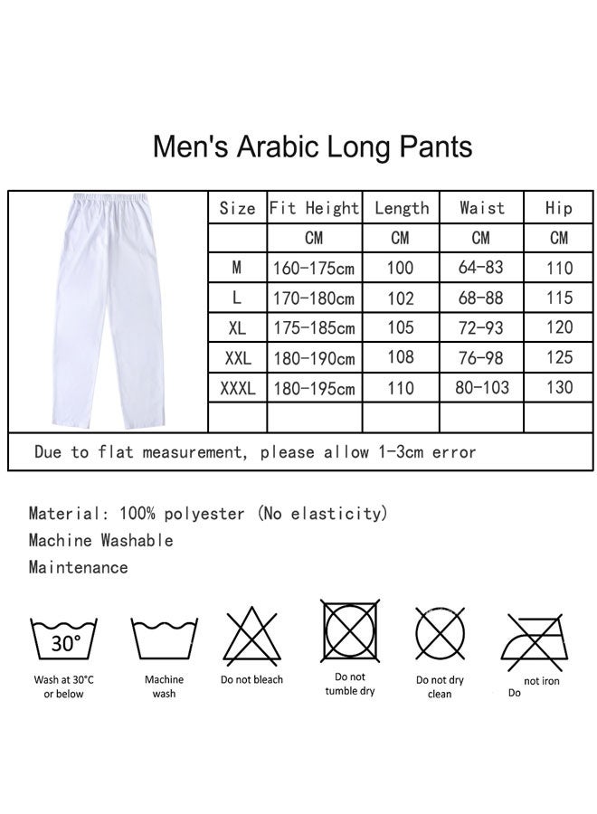 Men Muslim Pant Polyester Casual Men Muslim Arab Middle East Trousers with Waist Elastic Band and Pockets for Prayer  White XXL - Image 2