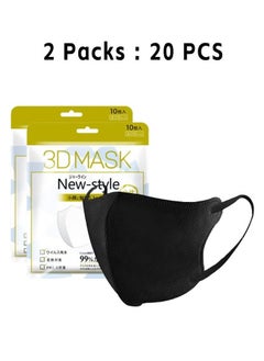 ماركة غير محددة 20 قطعة 3D أقنعة الوجه للبالغين يمكن التخلص منها ، أقنعة سوداء من 3 طبقات Meltblown Filter مع حلقات أذن مرنة  - Image 1