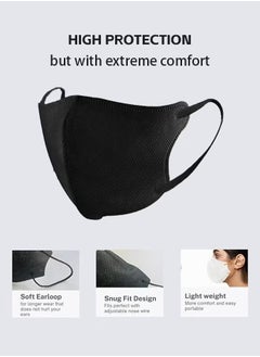 ماركة غير محددة 20 قطعة 3D أقنعة الوجه للبالغين يمكن التخلص منها ، أقنعة سوداء من 3 طبقات Meltblown Filter مع حلقات أذن مرنة  - Image 3