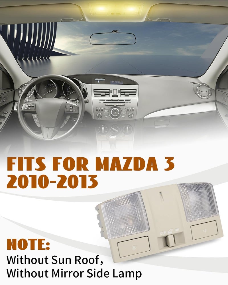 JUWEVAZU Overhead Console Dome Light Replacement LED Interior Roof Map Reading Lamp Fit for Mazda 3 2010 2011 2012 2013, Replace BBM4-69-970B-75 Without Sun Roof Mirror Side Lamp - Image 2