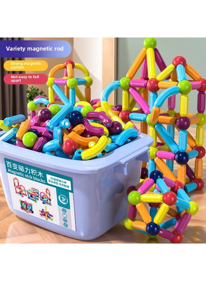 Varied Magnetic Stick Boys' And Girls' 2-year-old Intelligence Puzzle 6 Children's Educational Chinese Building Blocks Assembled Iron Toys-Color:[260-piece Set] Upgraded Large Strong Magnet/extra Large Storage Bucket + 3-form Magnetic Rod Mecha X2  - Image 2