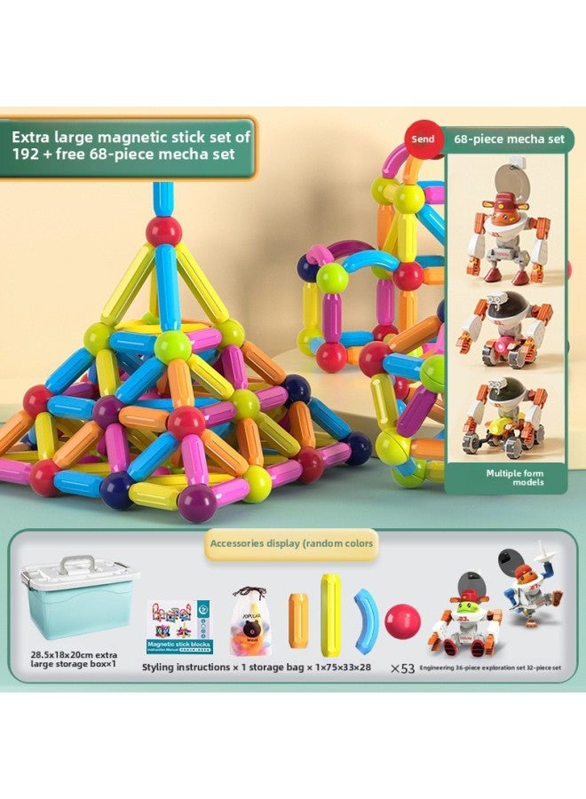 Varied Magnetic Stick Boys' And Girls' 2-year-old Intelligence Puzzle 6 Children's Educational Chinese Building Blocks Assembled Iron Toys-Color:[260-piece Set] Upgraded Large Strong Magnet/extra Large Storage Bucket + 3-form Magnetic Rod Mecha X2  - Image 1