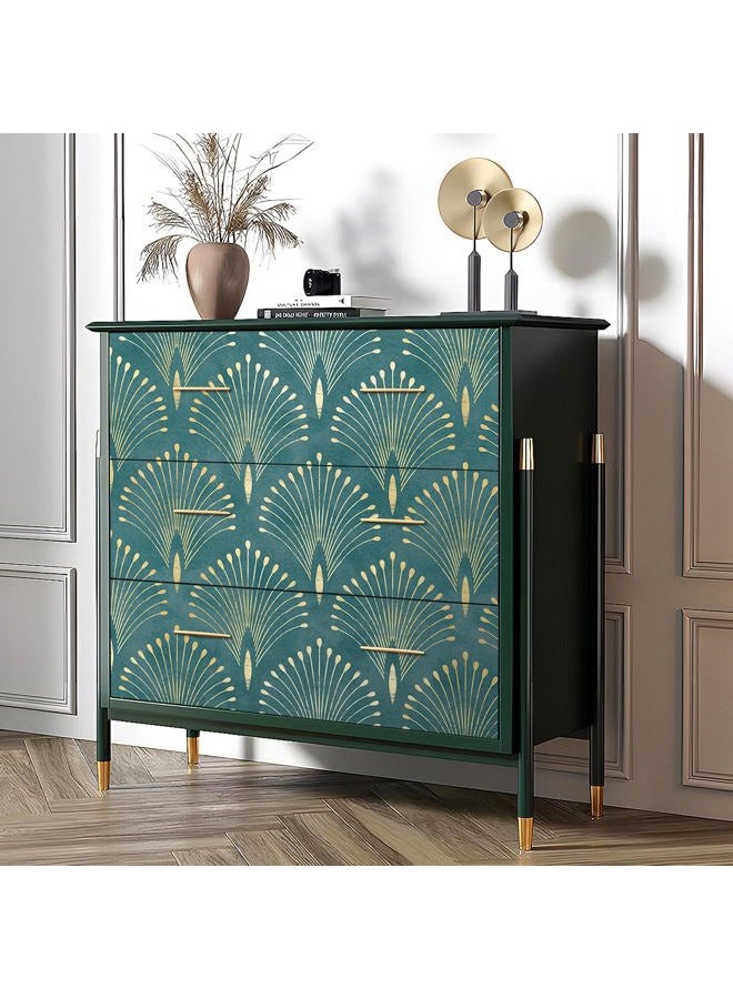 Livelynine 17.5x276" Art Deco Peel and Stick Wallpaper Vintage Teal Green Gold Elegant Wall Paper Renter Friendly Boho Peacock Feather Vinyl Wrap Self Adhesive Contact Paper Decorative for Furniture - Image 3
