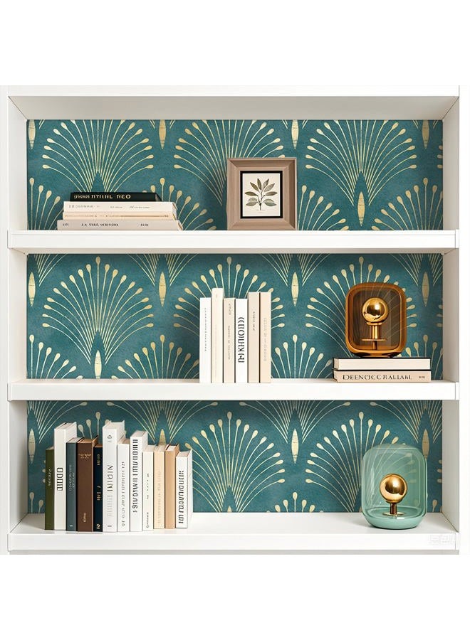 Livelynine 17.5x276" Art Deco Peel and Stick Wallpaper Vintage Teal Green Gold Elegant Wall Paper Renter Friendly Boho Peacock Feather Vinyl Wrap Self Adhesive Contact Paper Decorative for Furniture - Image 5