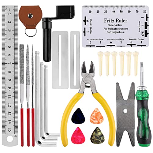 Serplex® 26Pcs Guitar Repair Tool Kit Guitar Maintenance Kit with Wire Plier String Organizer Fingerboard Protector Hex Wrenches Files String Action Ruler for Electric Guitar, Ukulele, Bass Banjo - Image 1