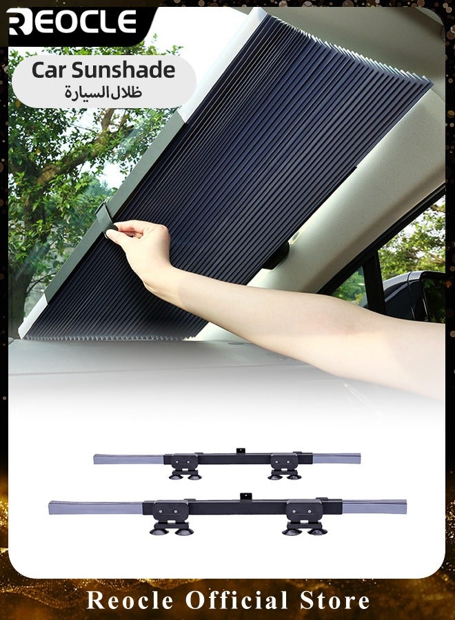 REOCLE Retractable Windshield Sun Shade for Car Large Sun Visor Protector Blocks 99% UV Rays to Keep Your Vehicle Cool Auto Sunshade Fits Front Window of Various Models - Image 1