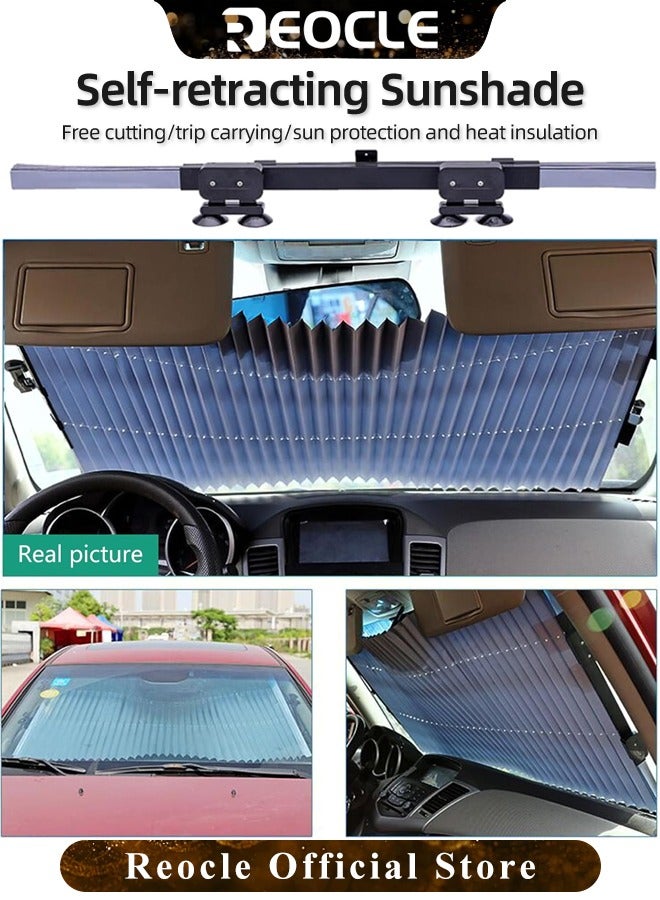 REOCLE Retractable Windshield Sun Shade for Car Large Sun Visor Protector Blocks 99% UV Rays to Keep Your Vehicle Cool Auto Sunshade Fits Front Window of Various Models - Image 2