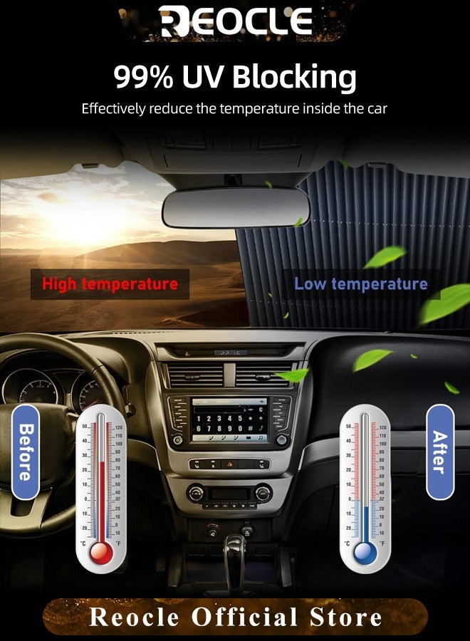 REOCLE Retractable Windshield Sun Shade for Car Large Sun Visor Protector Blocks 99% UV Rays to Keep Your Vehicle Cool Auto Sunshade Fits Front Window of Various Models - Image 3