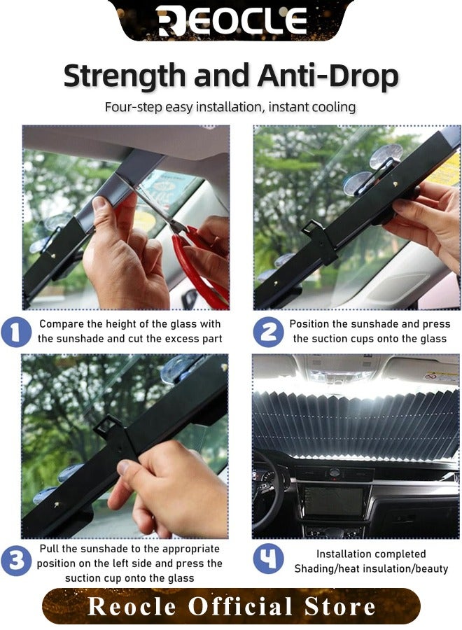 REOCLE Retractable Windshield Sun Shade for Car Large Sun Visor Protector Blocks 99% UV Rays to Keep Your Vehicle Cool Auto Sunshade Fits Front Window of Various Models - Image 5