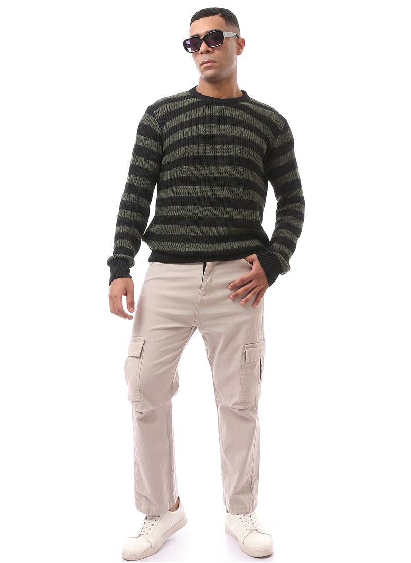 RAVIN Bi-Tone Stripes Black & Dark Olive Slip On Pullover  - Image 4
