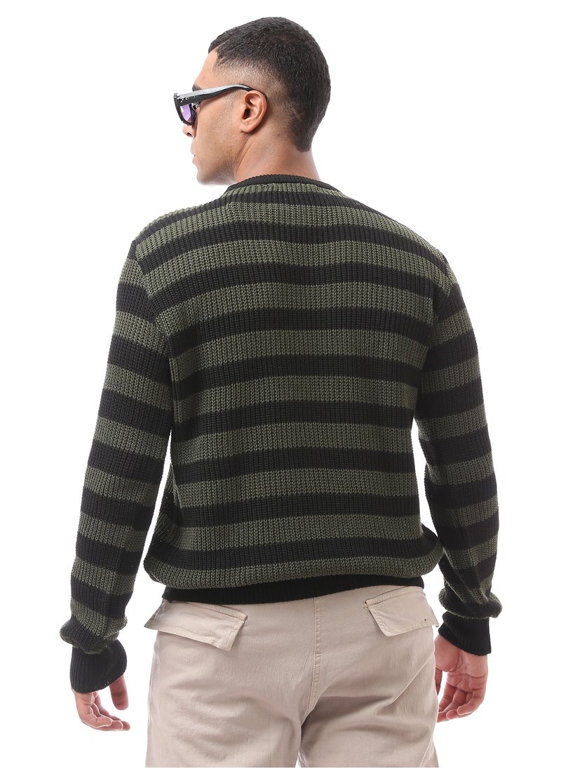 RAVIN Bi-Tone Stripes Black & Dark Olive Slip On Pullover  - Image 5
