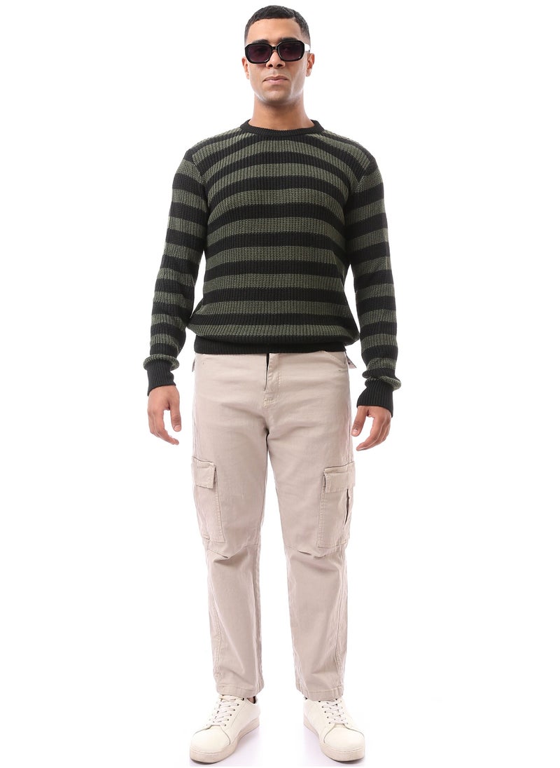 RAVIN Bi-Tone Stripes Black & Dark Olive Slip On Pullover  - Image 2