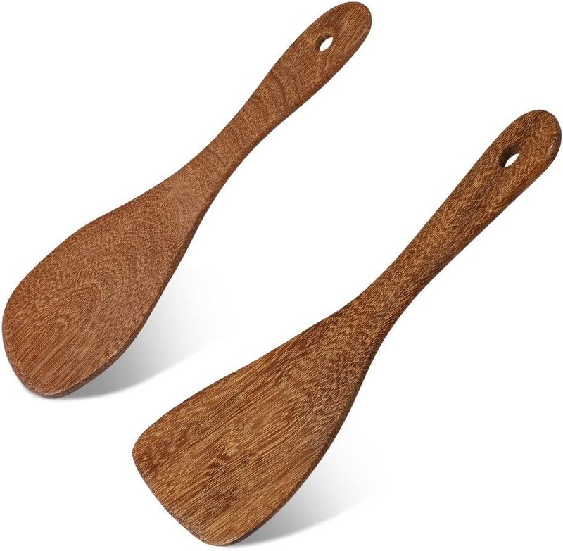 PAMISO 2 PCS Rice Paddle, 8 Inch Natural Wood Rice Spoon Paddle Kitchen Spatula Potato Server - Image 1