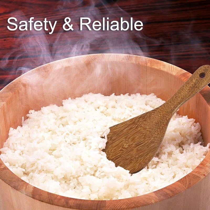 PAMISO 2 PCS Rice Paddle, 8 Inch Natural Wood Rice Spoon Paddle Kitchen Spatula Potato Server - Image 3