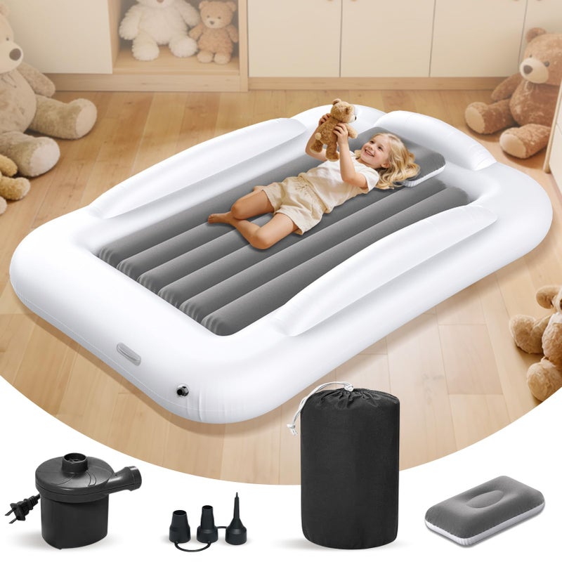 Abdtech Inflatable Toddler Travel Bed - Portable Toddler Kids Travel Bed with Safety Sides Complete Kids Air Mattress Set with High-Speed Pump, Ideal for Vacation Camping and Sleepover (60 Inches) - Image 1