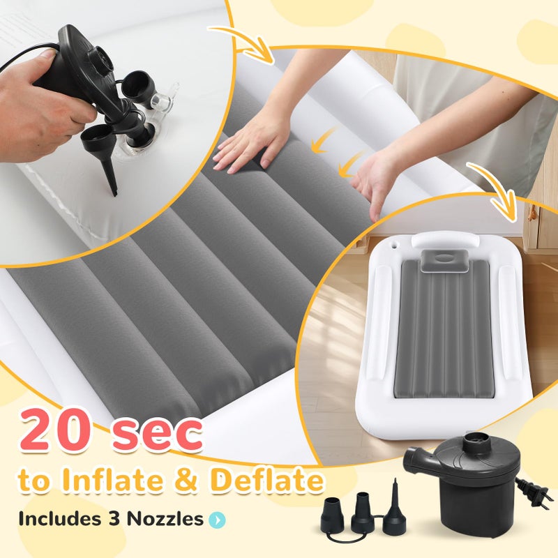 Abdtech Inflatable Toddler Travel Bed - Portable Toddler Kids Travel Bed with Safety Sides Complete Kids Air Mattress Set with High-Speed Pump, Ideal for Vacation Camping and Sleepover (60 Inches) - Image 3