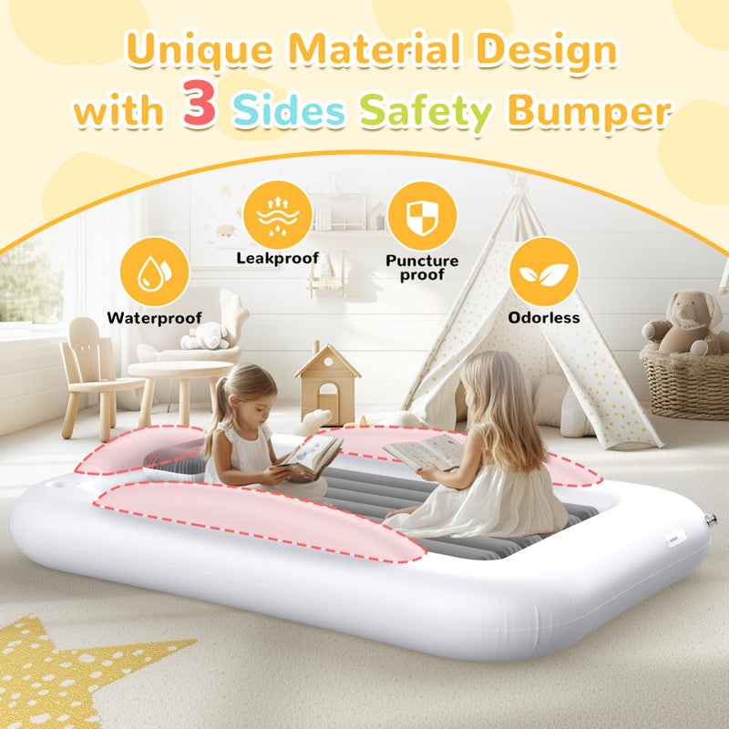Abdtech Inflatable Toddler Travel Bed - Portable Toddler Kids Travel Bed with Safety Sides Complete Kids Air Mattress Set with High-Speed Pump, Ideal for Vacation Camping and Sleepover (60 Inches) - Image 4