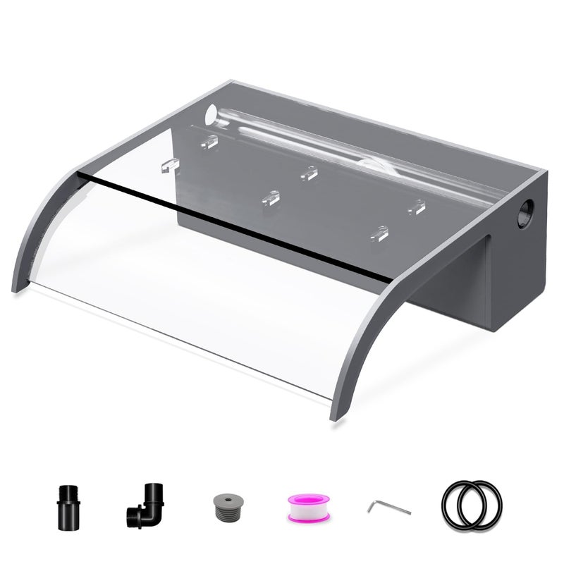 LONGRUNNEW Waterfall Spillway Clear Acrylic Pool Fountain wTop Open Lip Pipe Connector Kits for OutdoorIndoor Decorative 118 Pool Water Feature for Garden Patio Backyard Koi Pond Decor