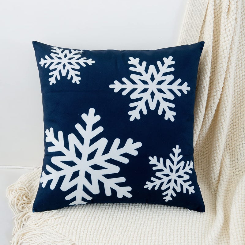 Hwy 50 Navy Blue Decorative Displow Coverings 16 × 16 بوصة لأريكة أريكة غرفة المعيشة سرير ناعم مربع وسائد الحالات تغطية وسادة مع حزمة الثلج عيد الميلاد من 2 - Image 4