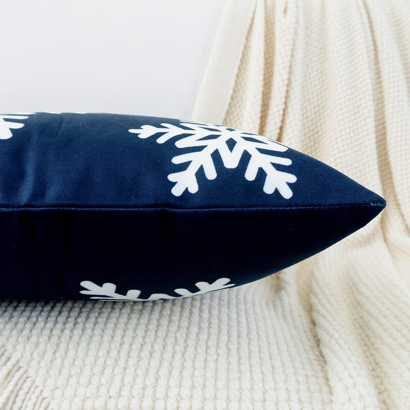 Hwy 50 Navy Blue Decorative Displow Coverings 16 × 16 بوصة لأريكة أريكة غرفة المعيشة سرير ناعم مربع وسائد الحالات تغطية وسادة مع حزمة الثلج عيد الميلاد من 2 - Image 2