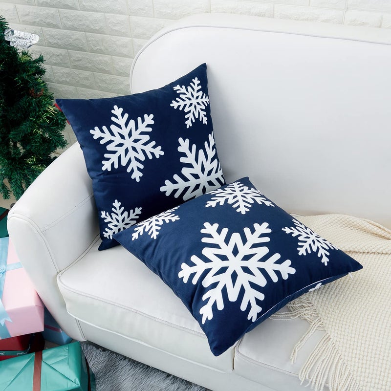 Hwy 50 Navy Blue Decorative Displow Coverings 16 × 16 بوصة لأريكة أريكة غرفة المعيشة سرير ناعم مربع وسائد الحالات تغطية وسادة مع حزمة الثلج عيد الميلاد من 2 - Image 5