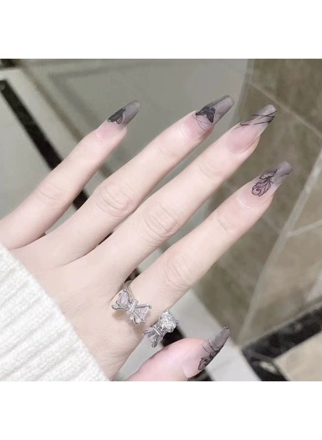 Goolsky Ink Rose Butterfly Dark Style Press-on Nails for Artistic Occasions & Edgy Daily Looks - Image 4