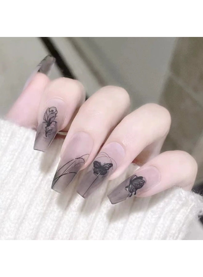 Goolsky Ink Rose Butterfly Dark Style Press-on Nails for Artistic Occasions & Edgy Daily Looks - Image 3