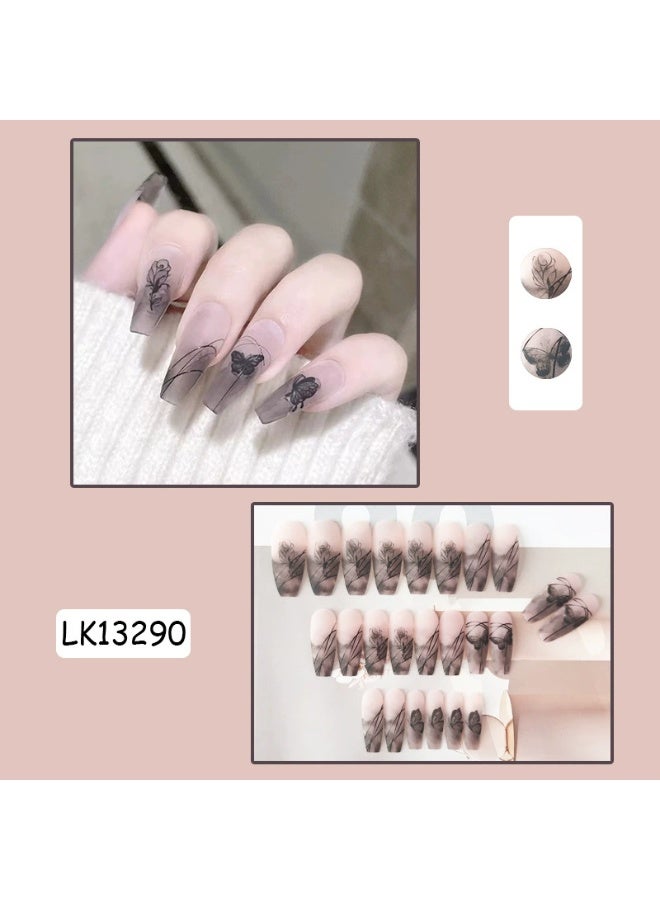 Goolsky Ink Rose Butterfly Dark Style Press-on Nails for Artistic Occasions & Edgy Daily Looks - Image 2