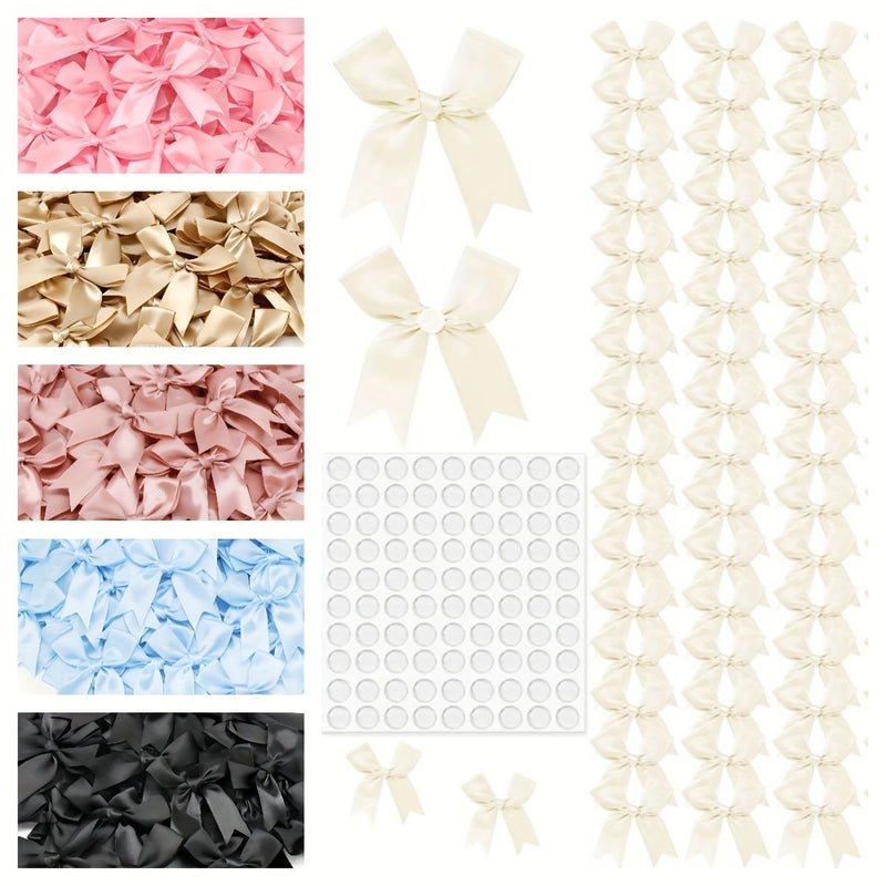 Pink 100pcs Elegant Polyester Gift Bow with Adhesive Tape for Wrapping Party Wedding Birthday Christmas Holiday - Image 2