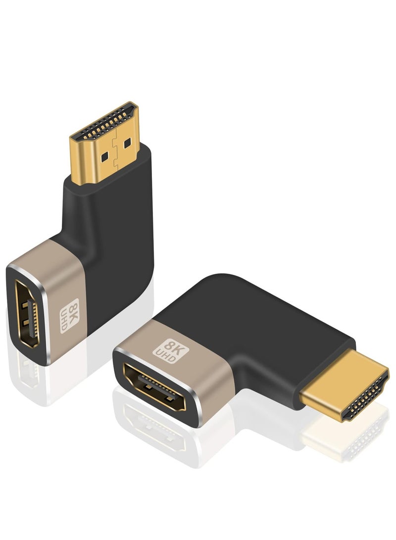 90 Degree HDMI Adapter 8K 48Gbps Left Angle Male to Female HDMI Adapter Extender Connector for TV, Roku, Fire Stick, Chromecast, Switch, Laptop, PC (2 Pack) - Image 1