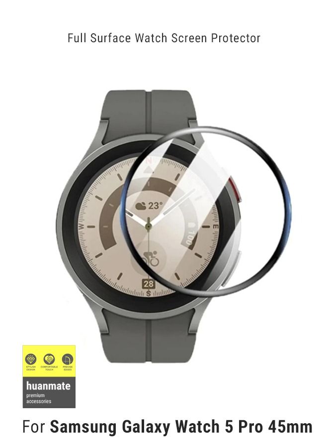 huanmate Screen Protector For Samsung Galaxy Watch 5 Pro 45mm Black/Clear  - Image 1