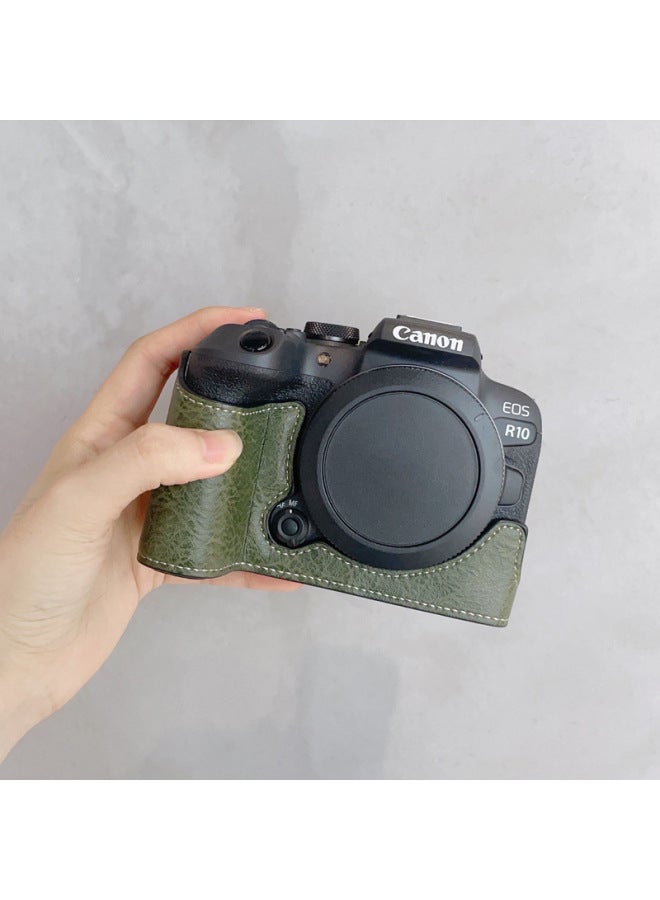 Suitable For Canon R10 Special Half Set Of Micro Single Camera Bag PU Leather Base Protective Shell Anti-wear Pink Black Coffee-Color:Olive Green Half Set  - Image 1