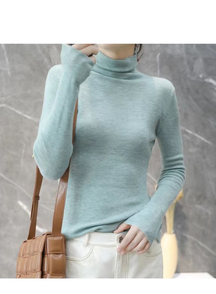 Loquat Women's Solid Color High Collar Slimming Wool Sweater  - Image 2