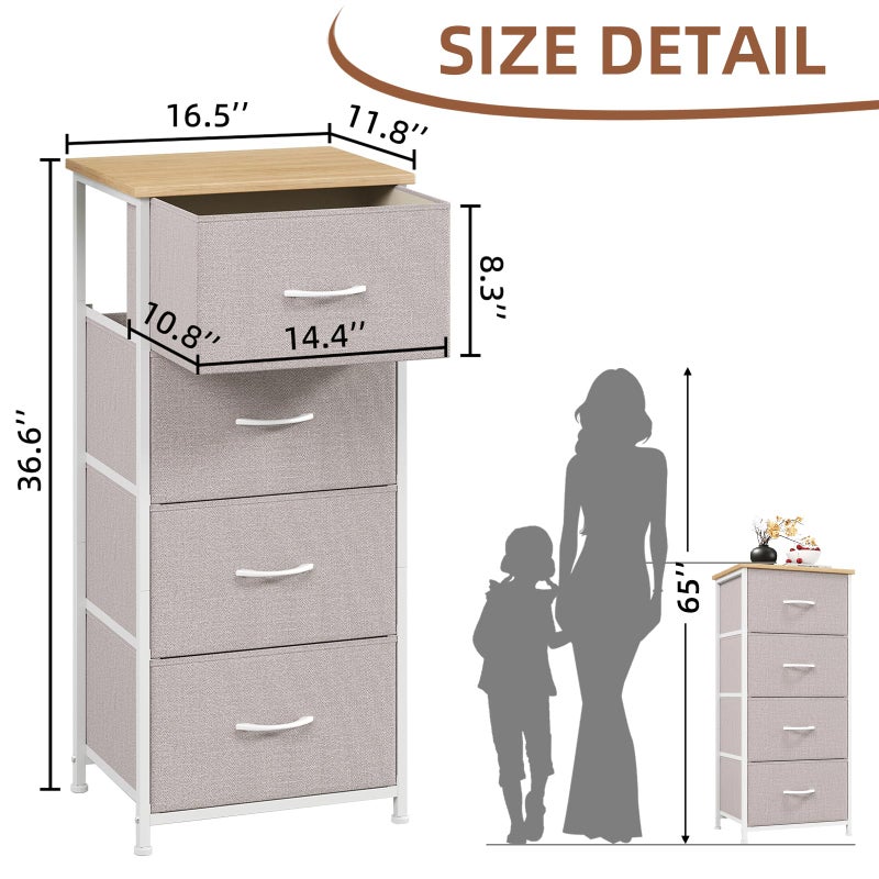 Somdot Dresser for Bedroom with 4 Drawers, Storage Organizer Chest of Drawers with Removable Fabric Bins for Closet Bedside Living Room Laundry Entryway Hallway, Ash Grey - Image 3