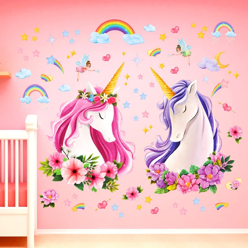 DECOWALL SG2105 Large Unicorn Wall Stickers Rainbow Kids Colorful Decals Removable for Girls Nursery Bedroom Living Room Art Home Decor Decoration Toddler Little Princess Childrens