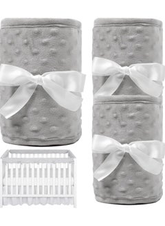 Gonice 3Pcs Crib Rail Cover Baby Crib Rail Protector Set  Crib Teething Rail Protectors Safe Teething Guard (Bubble Velvet, Grey)