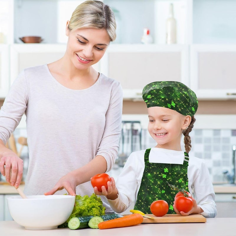 Kids Chef Hat Apron Set Adjustable St. Patrick's Day Gleaming Luck Kids Apron Chef Hat Set for Kids Toddlers 3-12 Years Old - Image 5