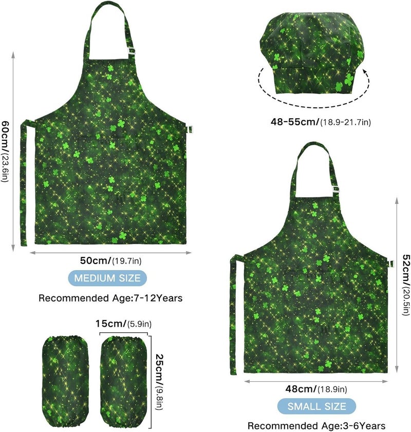 Kids Chef Hat Apron Set Adjustable St. Patrick's Day Gleaming Luck Kids Apron Chef Hat Set for Kids Toddlers 3-12 Years Old - Image 3