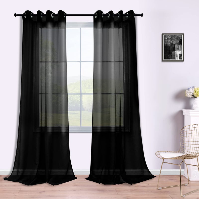 KOUFALL KOUFALL Black Curtains 120 Inches Long for Living Room 2 Panels Set Grommet Drapes Large Window Length Semi Sheer Curtains