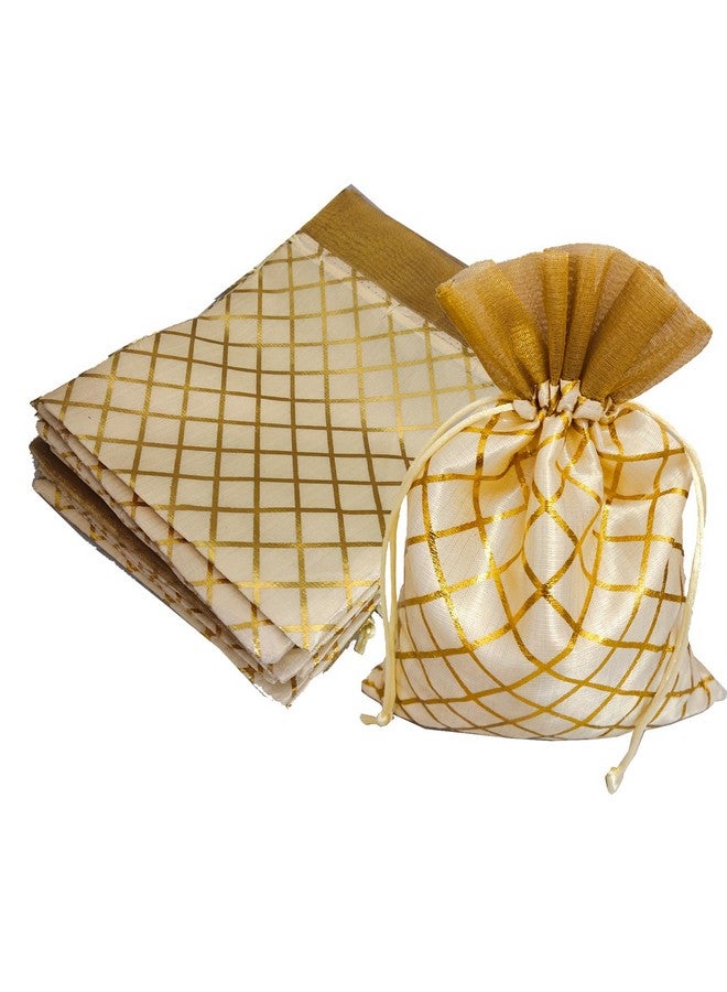 3A FEATURETAIL 18CM X 25CM Large Polka Dot Drawstring Bags Pouches Potli for Gift Wedding Jewelry Packaging Bridal Party Favors for Women (25pc Set, Cream Color Golden Berfi Print) - Image 1