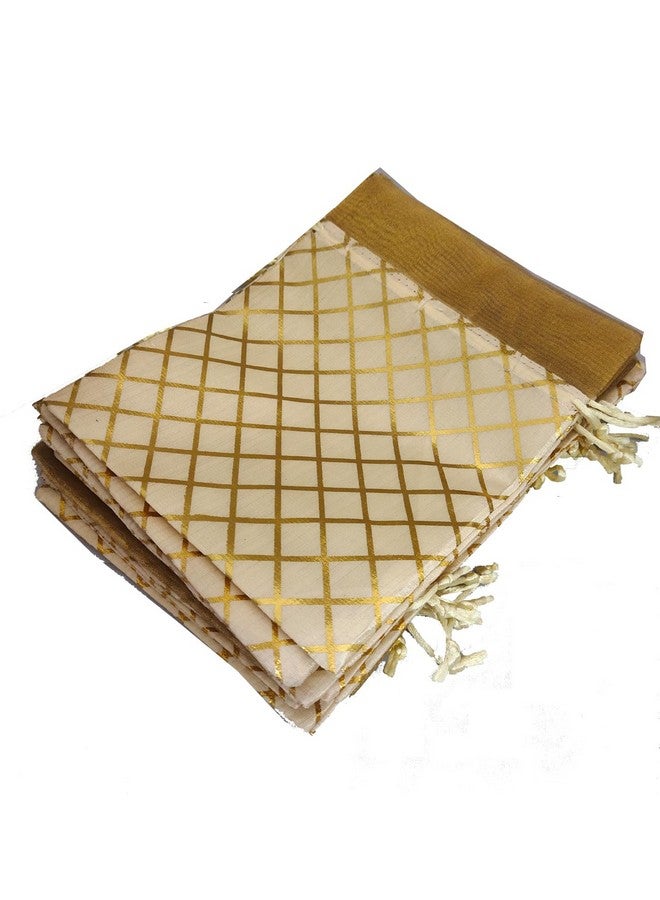 3A FEATURETAIL 18CM X 25CM Large Polka Dot Drawstring Bags Pouches Potli for Gift Wedding Jewelry Packaging Bridal Party Favors for Women (25pc Set, Cream Color Golden Berfi Print) - Image 3