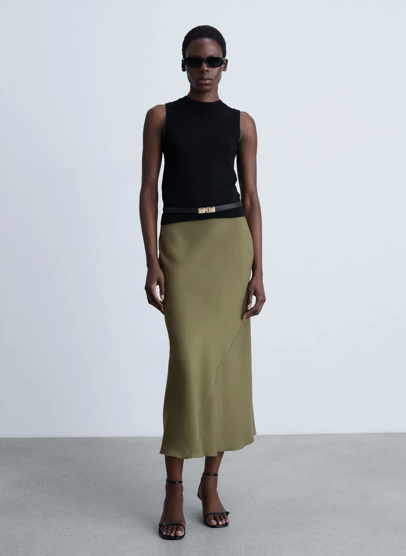 MANGO Midi Satin Skirt