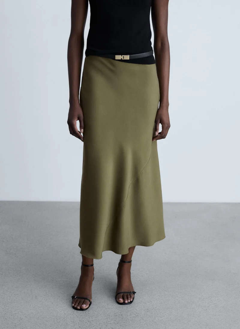 MANGO Midi Satin Skirt