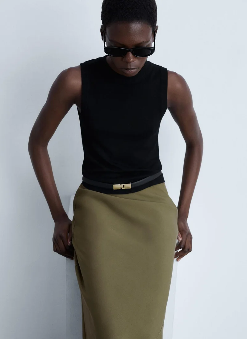 MANGO Midi Satin Skirt