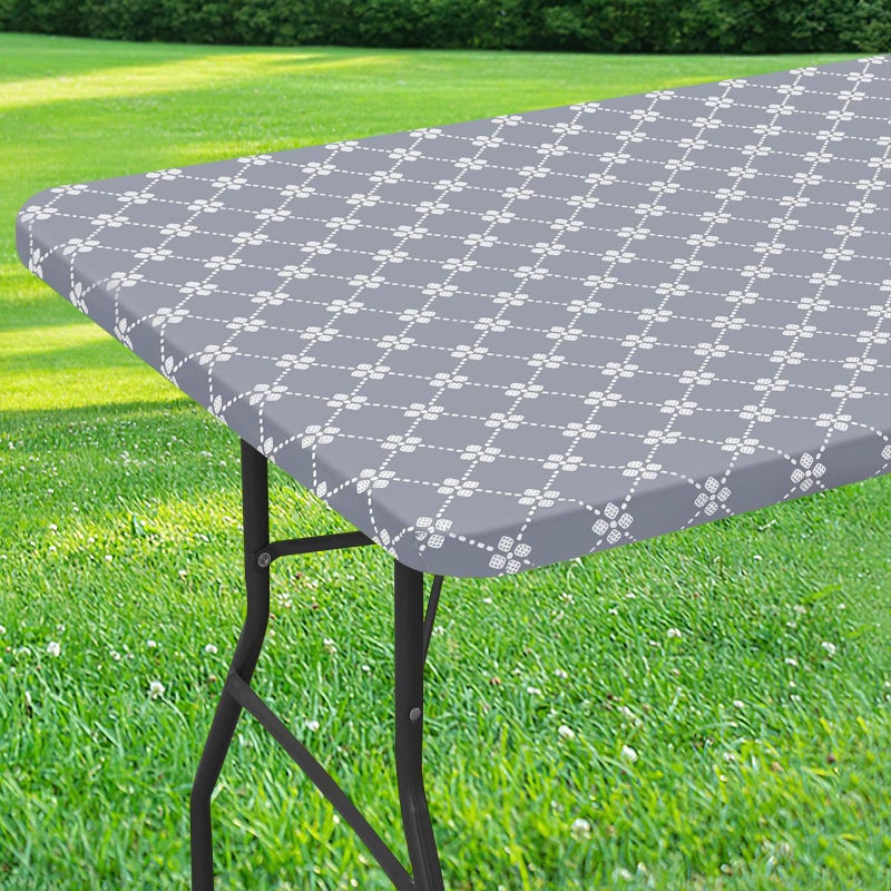misaya Rectangle Vinyl Table Cloth  Elastic Fitted Tablecloth with Flannel Backing  Waterproof Plastic Table Cover Fits 4 Foot Folding Tables for Camping  Indoor and Outdoor (Grey  24"" x 48"") - Image 1