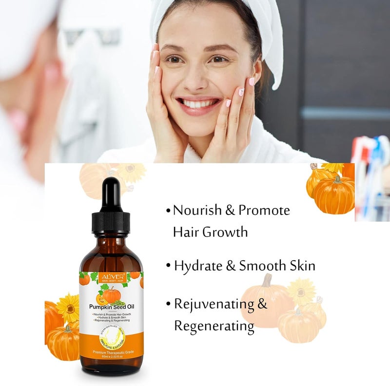 ALIVER Organic Pumpkin Seed Oil, 100% Pure Cold Pressed Pumpkin Seed Oil for Hair Growth, Boost Hair Growth for Eyelashes, Eyebrows & Dry Damaged Hair, Moisturizer Face, Hair, Body & Skin Care - Image 4