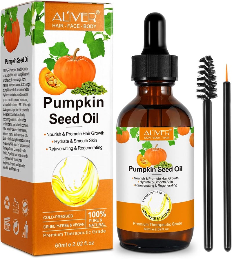 ALIVER Organic Pumpkin Seed Oil, 100% Pure Cold Pressed Pumpkin Seed Oil for Hair Growth, Boost Hair Growth for Eyelashes, Eyebrows & Dry Damaged Hair, Moisturizer Face, Hair, Body & Skin Care - Image 1