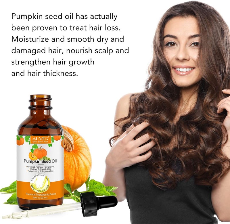 ALIVER Organic Pumpkin Seed Oil, 100% Pure Cold Pressed Pumpkin Seed Oil for Hair Growth, Boost Hair Growth for Eyelashes, Eyebrows & Dry Damaged Hair, Moisturizer Face, Hair, Body & Skin Care - Image 3