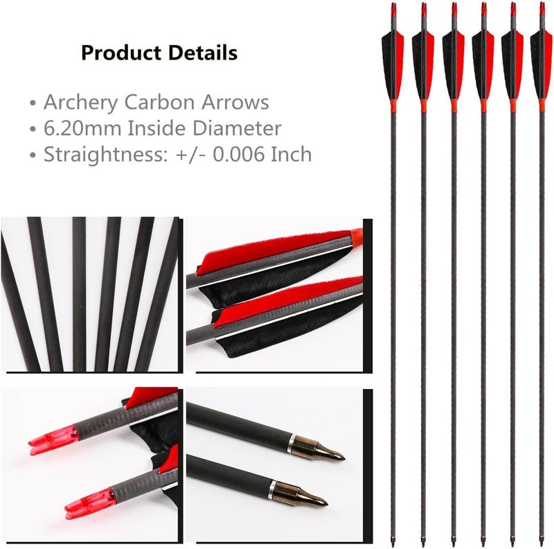 MS JUMPPER Archery Carbon Arrows 400 Spine with 4” Real Feather Fletching 100 Grain Points for Compound Recurve Longbow (12 Pack) - Image 4